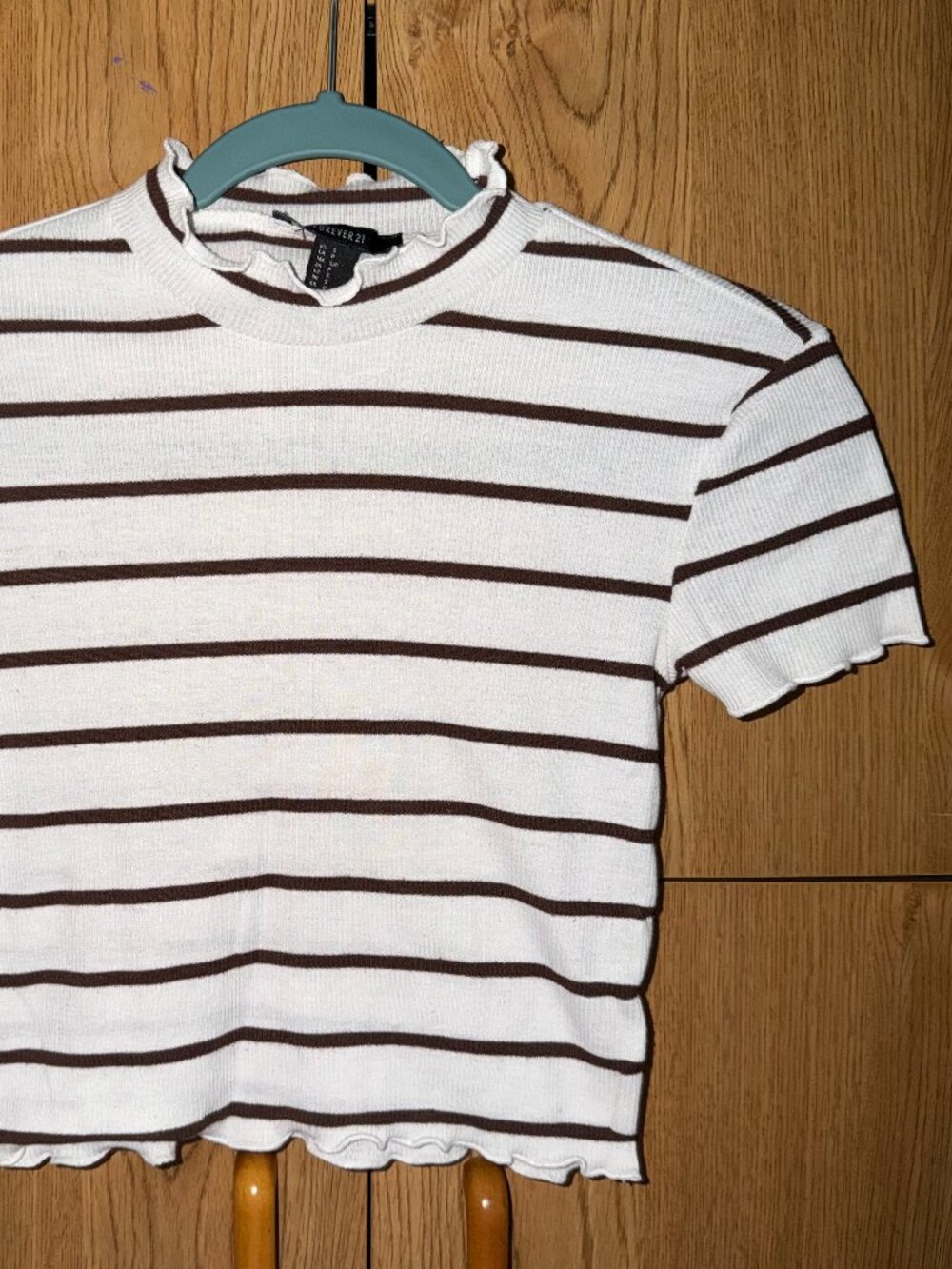 white and brown striped crop top